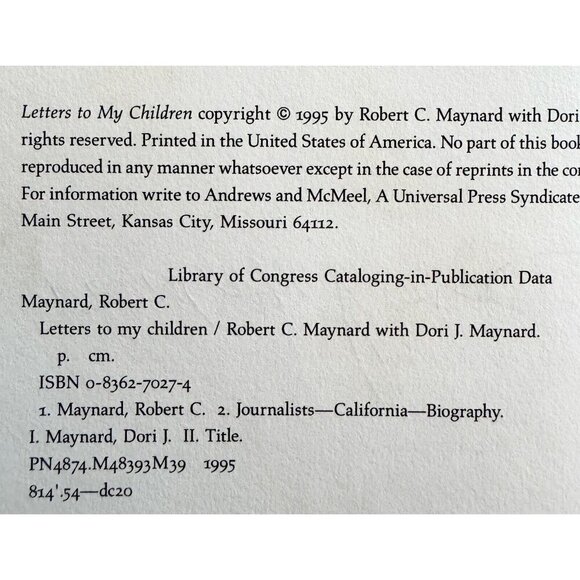 Letters To My Children Signed 1995 First Edition HC Robert & Dori J Maynard HBS - Picture 4 of 4